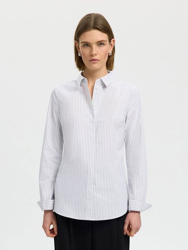 SlfRomie Striped Fitted Shirt Bright White Delicioso