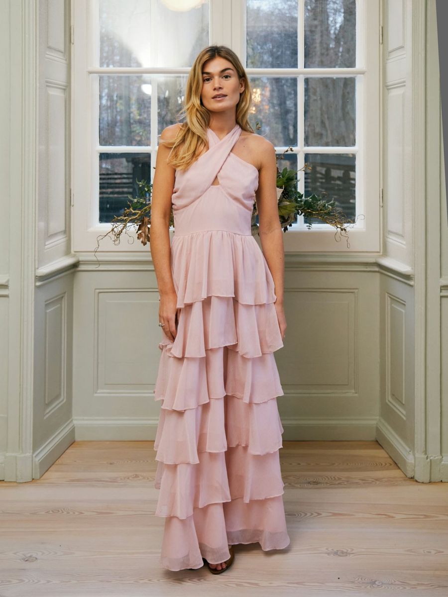 Cleoni Solid Chiffon Dress Rose
