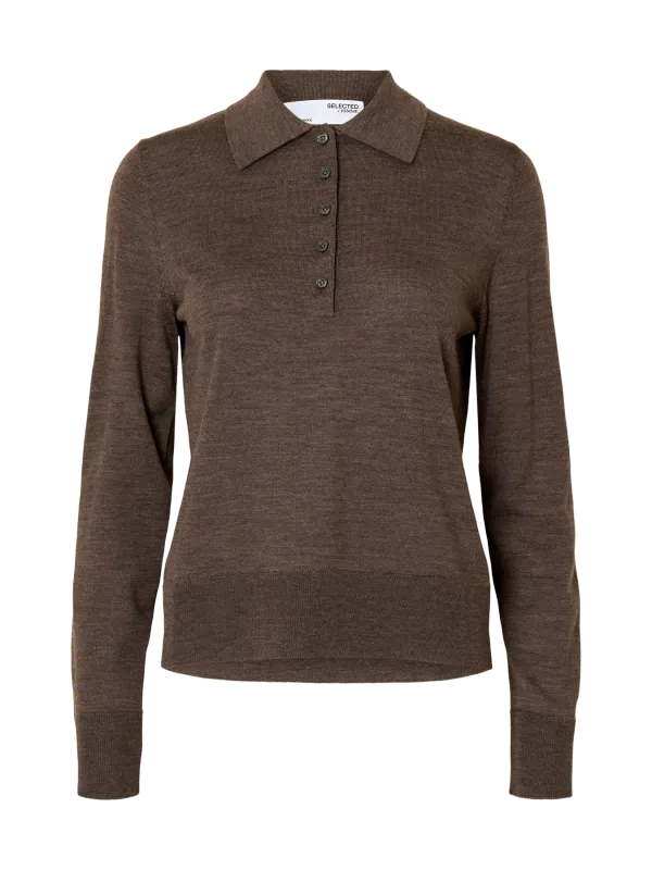 SlfThea Ls Knit Merino Collar Neck Delicioso