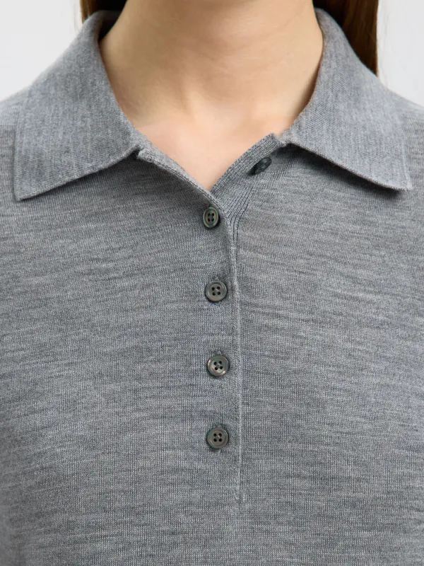 SlfThea Ls Knit Merino Collar Neck Medium Grey Melange
