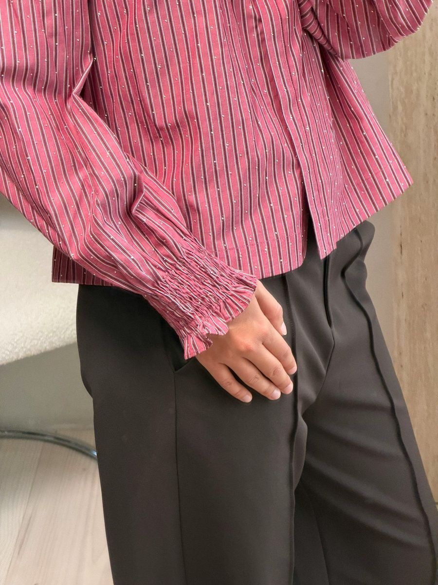 Astrida Soft Stripe Stone Blouse Dark Rose