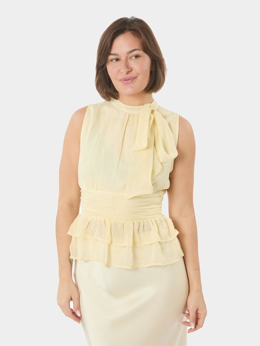 Ansol Solid Chiffon Top Light Yellow