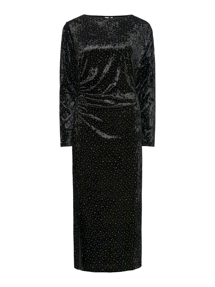 YasTillia Velvet Long Dress Black W. Rhinestones