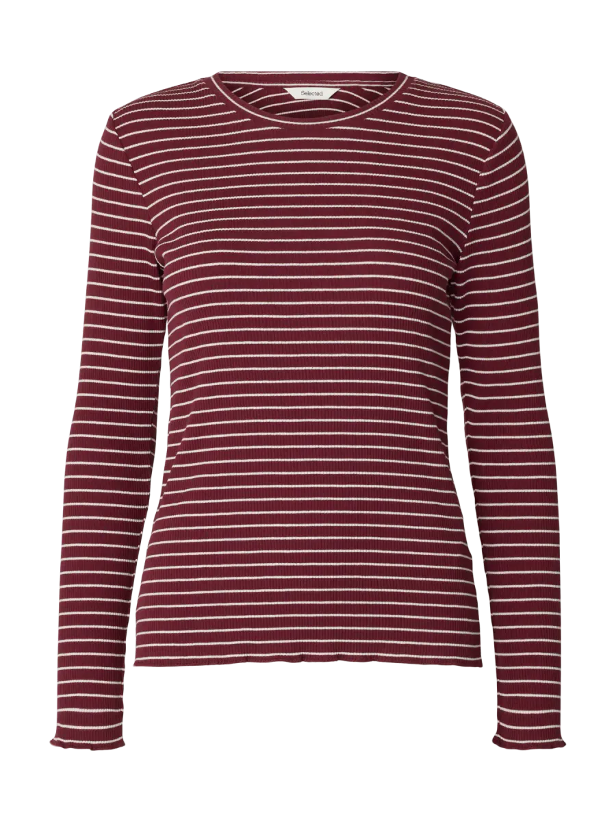 SlfAnnaLs Crew Neck Oatmeal Snow white stripes