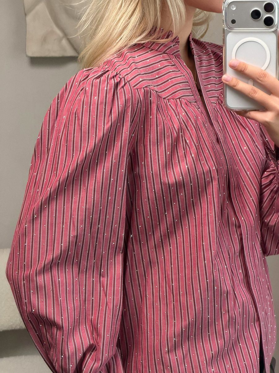 Astrida Soft Stripe Stone Blouse Dark Rose
