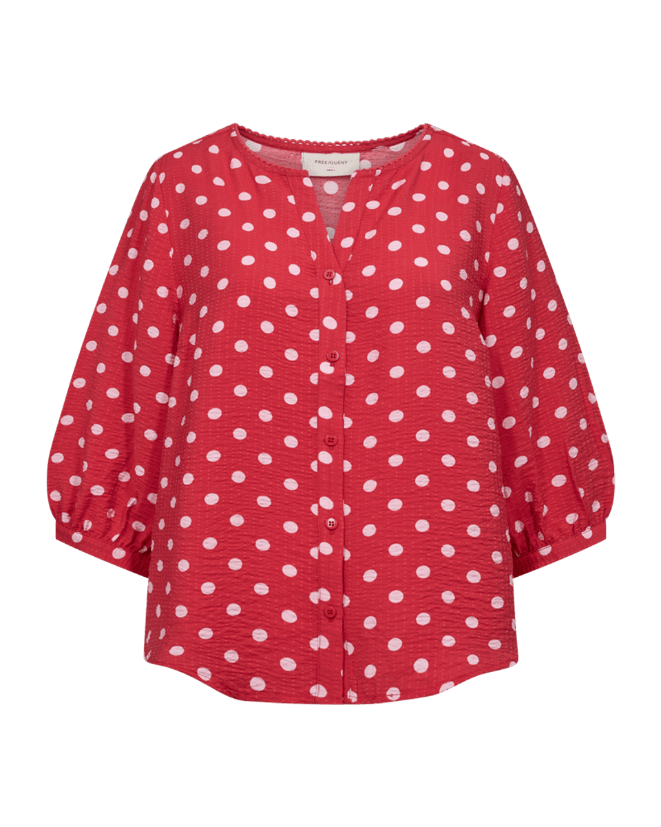 Alma Blouse True Red w. Sweet Lilac