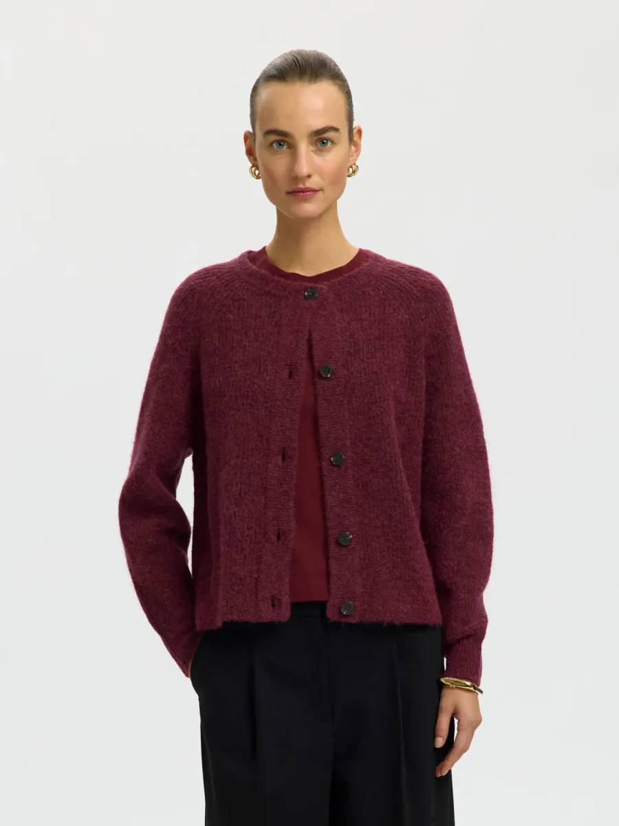 Slflulu Ls Knit Short Cardigan Tawny Port